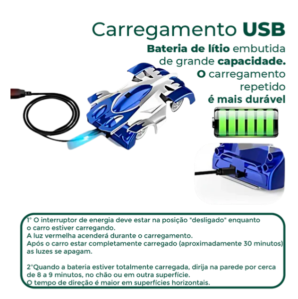 Carrinho de Controle Remoto Anti-gravidade - Anda no Teto e na Parede