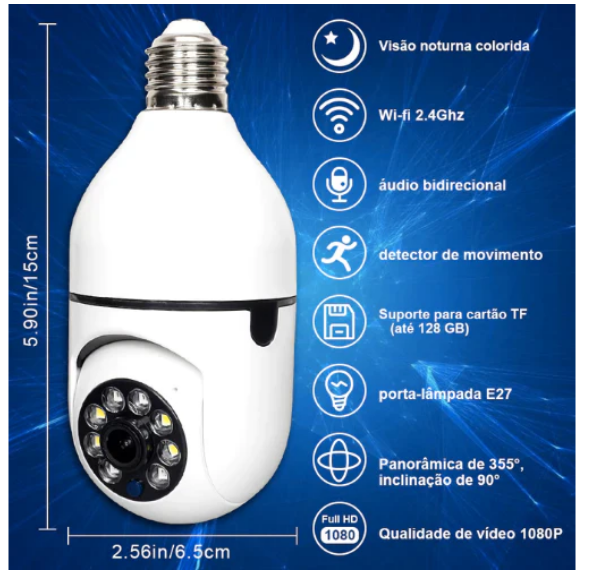 Câmera de Segurança Full HD Wi-Fi Inteligente 360 IP 5G