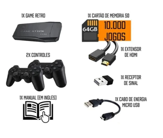 Video Game Stick Retrô 4K 2 Controles 10.000 Jogos