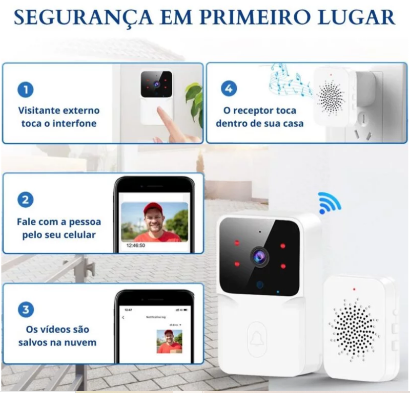 Campainha Wifi Eletrônica Sem Fio com Câmera